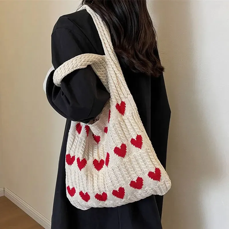 ❤️ Cute Crochet Heart Bags 🌊 Stylish Casual Beach Tote 🎉 Fun & Versatile Fashion Companion! 👜✨