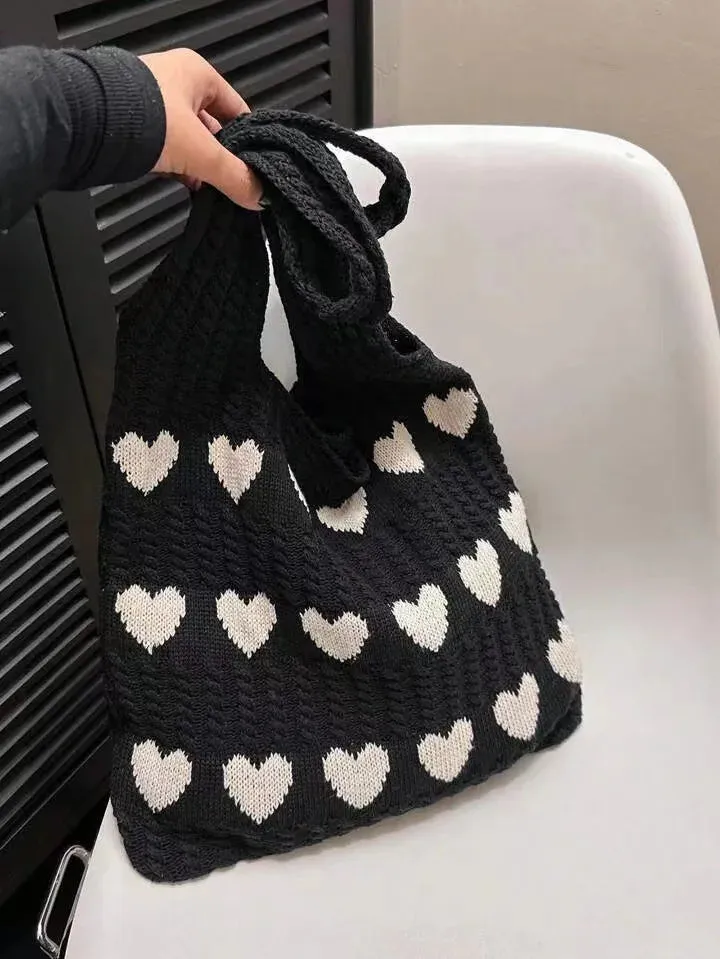 ❤️ Cute Crochet Heart Bags 🌊 Stylish Casual Beach Tote 🎉 Fun & Versatile Fashion Companion! 👜✨