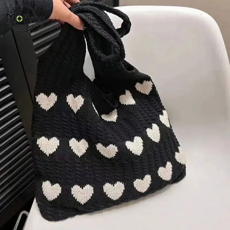 ❤️ Cute Crochet Heart Bags 🌊 Stylish Casual Beach Tote 🎉 Fun & Versatile Fashion Companion! 👜✨