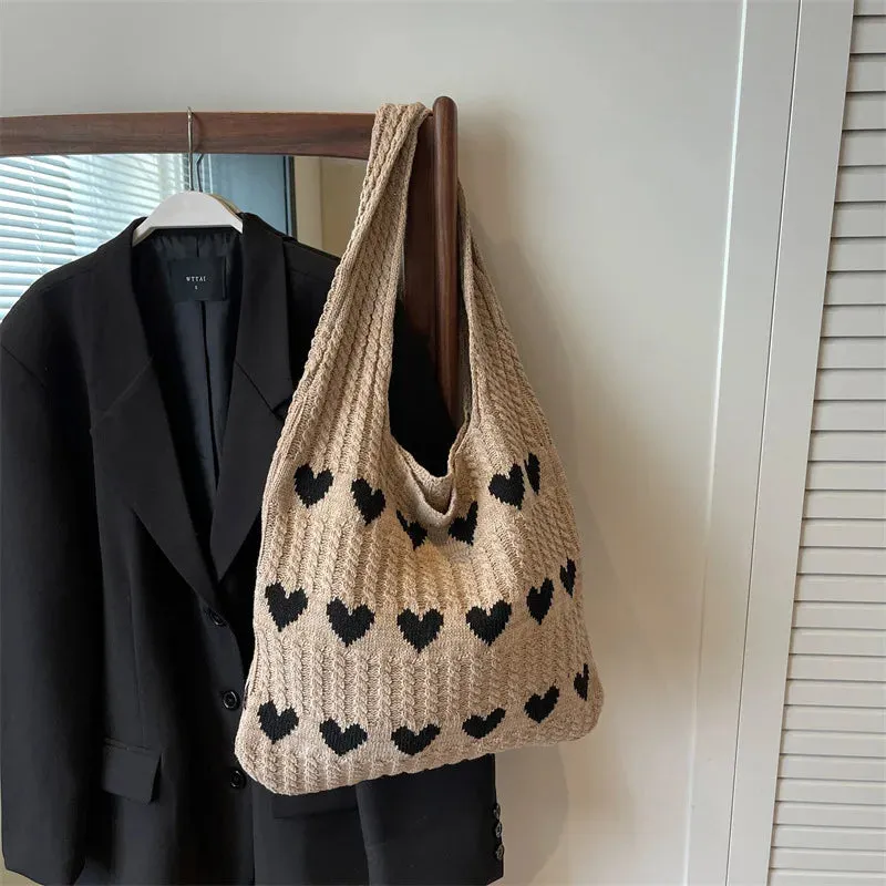 ❤️ Cute Crochet Heart Bags 🌊 Stylish Casual Beach Tote 🎉 Fun & Versatile Fashion Companion! 👜✨