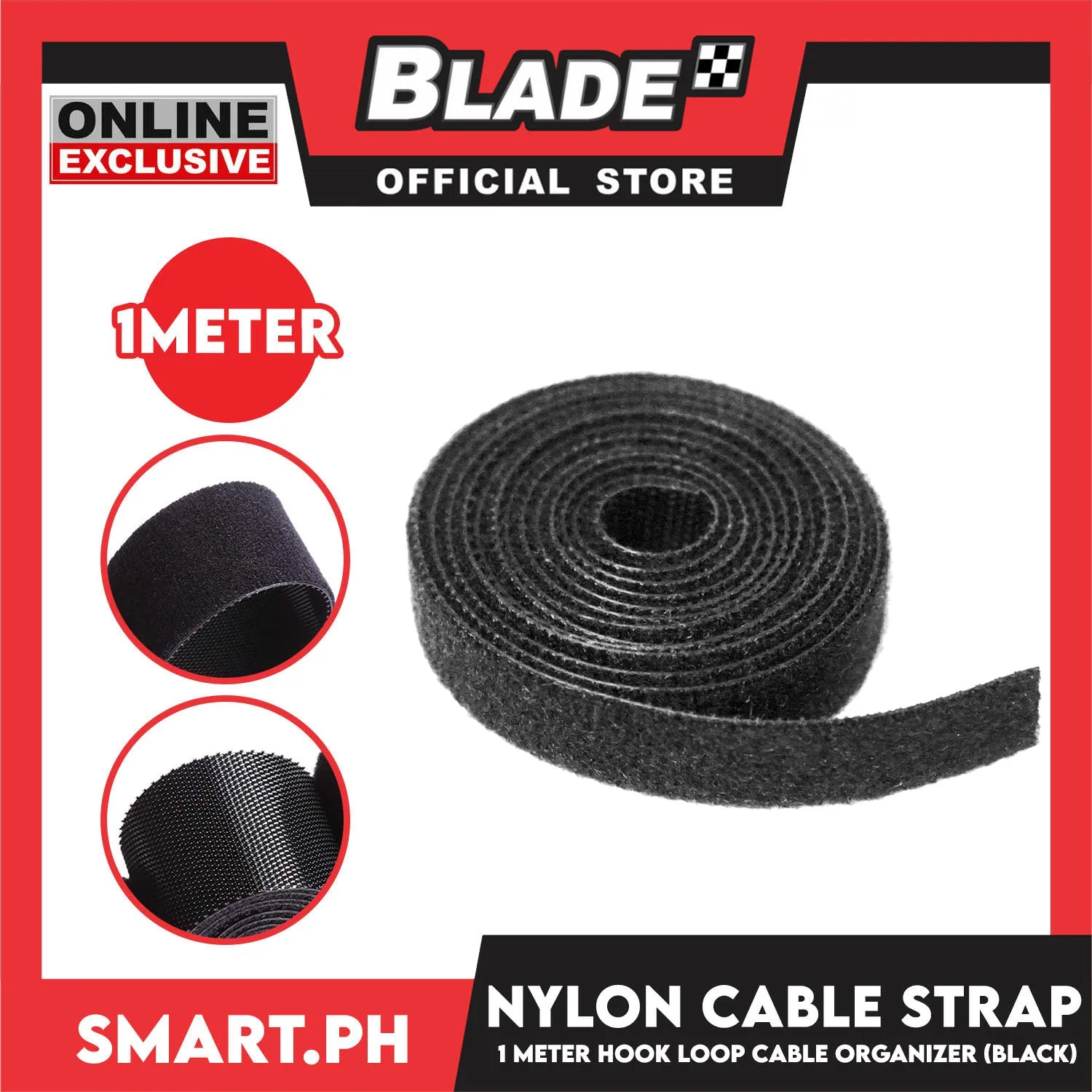 1 Meter Nylon Cable Strap Hook And Loop Multi-Purpose Cable Wire Organizer (Black)