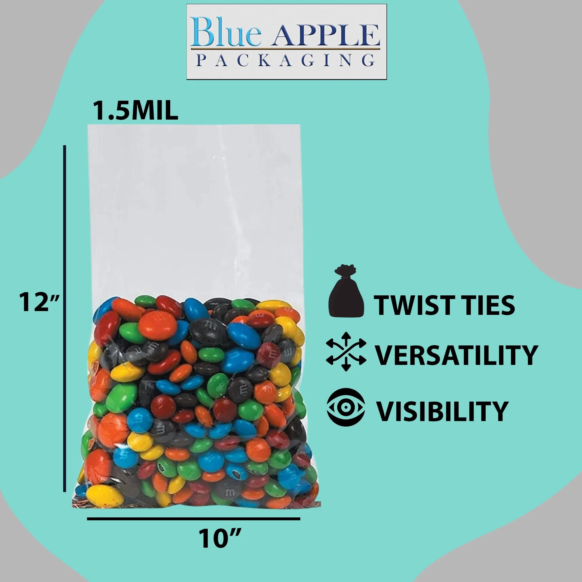 10X12 inches Polypropylene Bags 1.5 Mil Clear Flat
