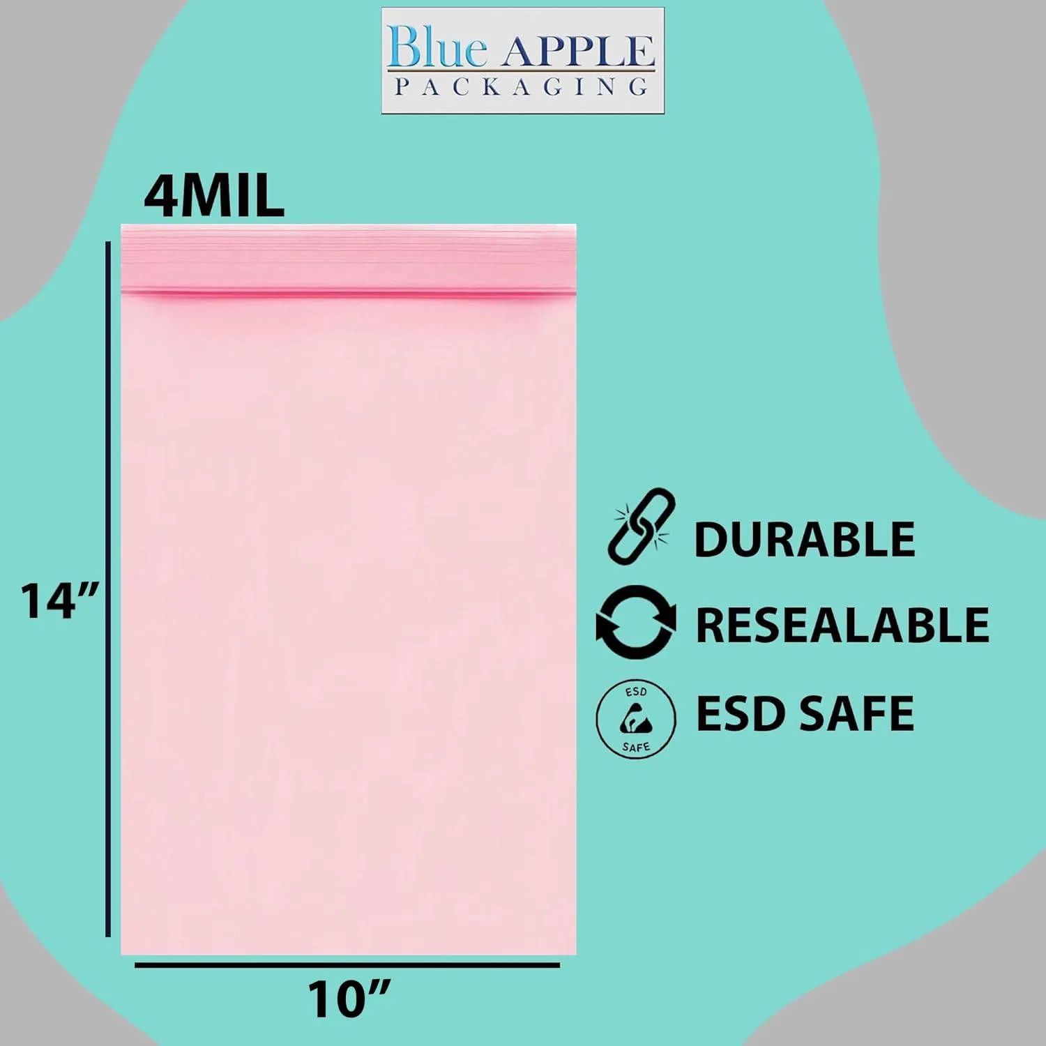 10X14 inches Pink Anti Static Zip Lock Bags 4 Mil