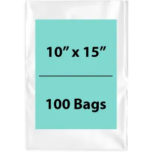 10X15 inches Clear Flat Poly Bags 1.5Mil Open Top (LDPE)