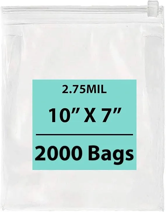 10X7 inches Resealable Poly Bags With Slide Seal 2.75 Mil (LDPE)