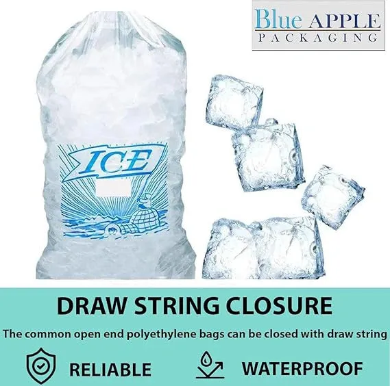 11.5X18 inches Ice Bags with Drawstring Closure Printed 1.2 Mil Metallocene (mPE)