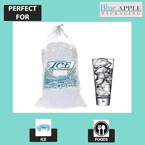 11.5X18 inches Ice Bags with Drawstring Closure Printed 1.2 Mil Metallocene (mPE)