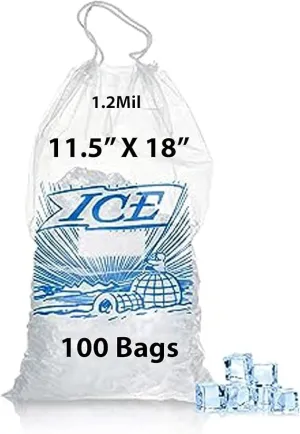 11.5X18 inches Ice Bags with Drawstring Closure Printed 1.2 Mil Metallocene (mPE)