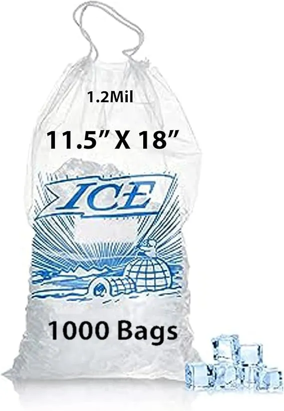 11.5X18 inches Ice Bags with Drawstring Closure Printed 1.2 Mil Metallocene (mPE)