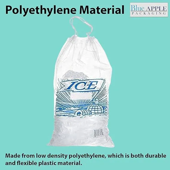 11.5X18 inches Ice Bags with Drawstring Closure Printed 1.2 Mil Metallocene (mPE)