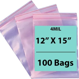 12X15 inches Pink Anti Static Zip Lock Bags 4 Mil