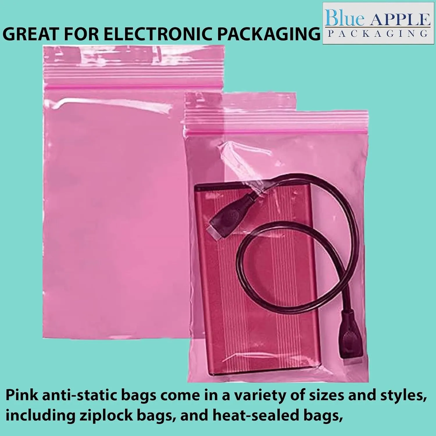 12X15 inches Pink Anti Static Zip Lock Bags 4 Mil