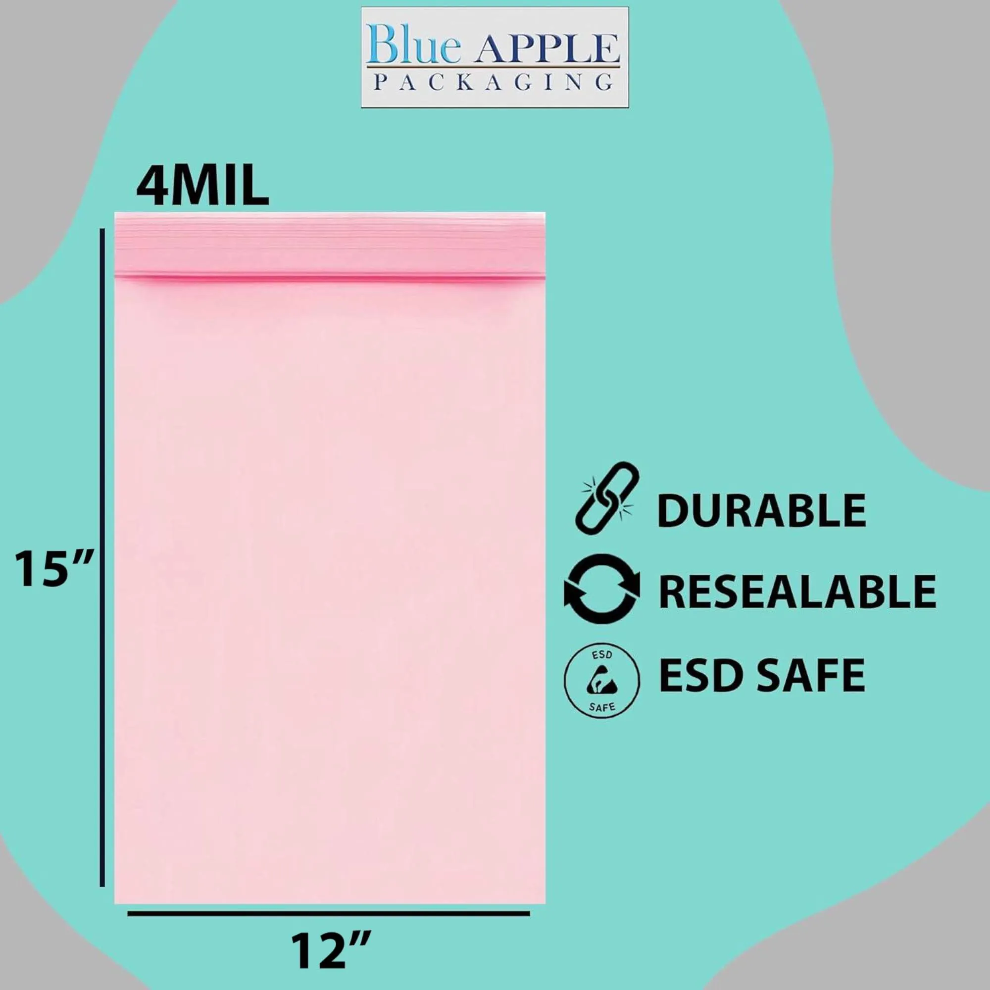 12X15 inches Pink Anti Static Zip Lock Bags 4 Mil