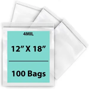 12X18 inches Reclosable Single Line Zipper Poly Bags 4 Mil (LDPE)