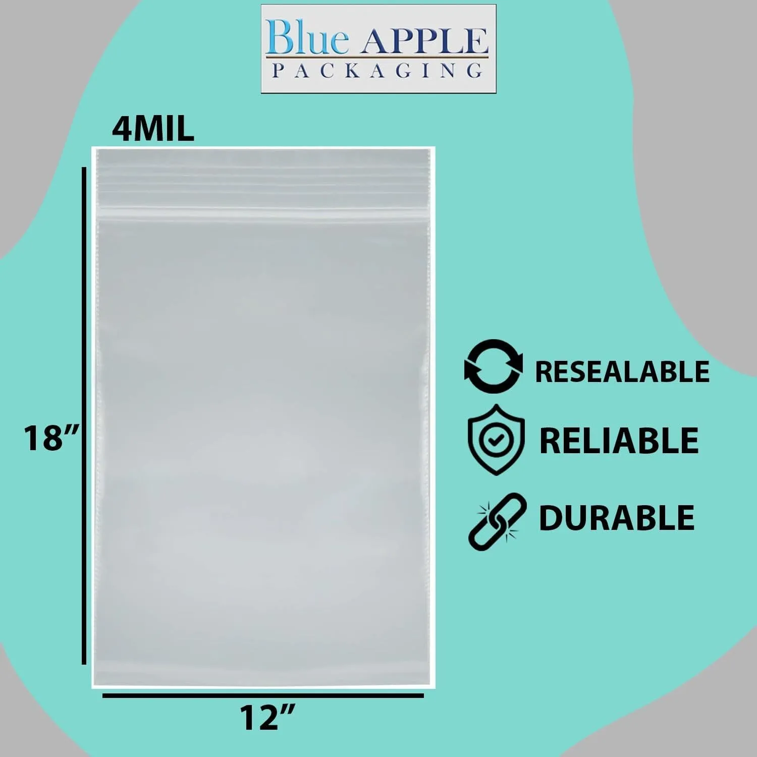 12X18 inches Reclosable Single Line Zipper Poly Bags 4 Mil (LDPE)
