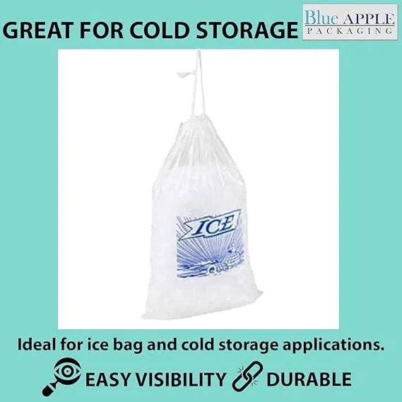 12X19 inches Ice Bags with Drawstring Closure Printed 1.35 Mil Metallocene (mPE)