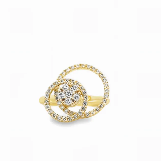 14K YELLOW GOLD DOUBLE CIRCLE SPINNER RING WITH 0.49CTW