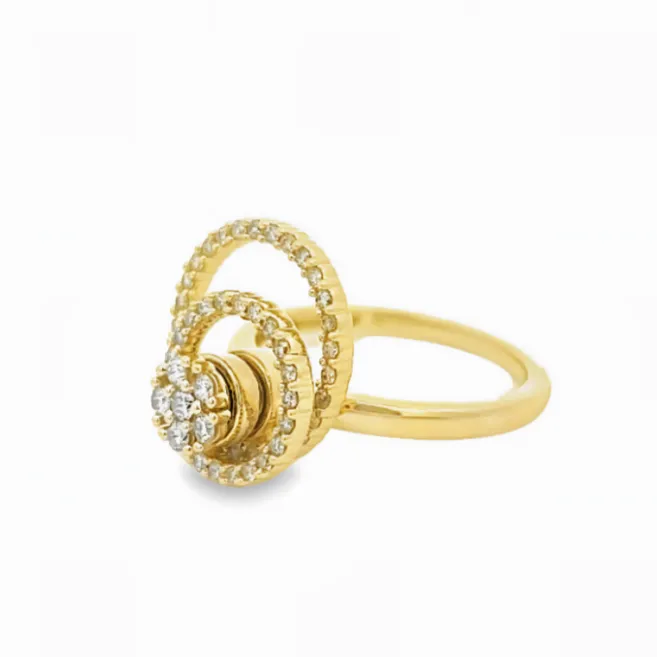 14K YELLOW GOLD DOUBLE CIRCLE SPINNER RING WITH 0.49CTW