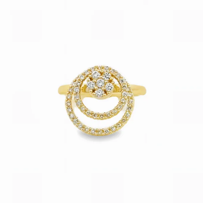 14K YELLOW GOLD DOUBLE CIRCLE SPINNER RING WITH 0.49CTW