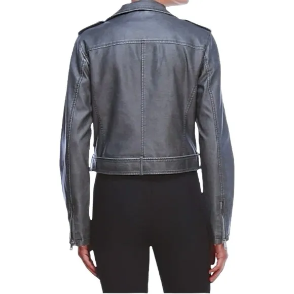 $180 Levi's Water Repellent Moto Jacket Large Gray Faux Leather Belted Big Zips