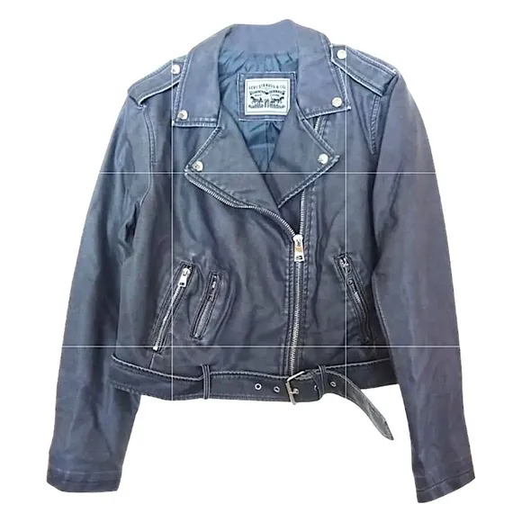 $180 Levi's Water Repellent Moto Jacket Large Gray Faux Leather Belted Big Zips