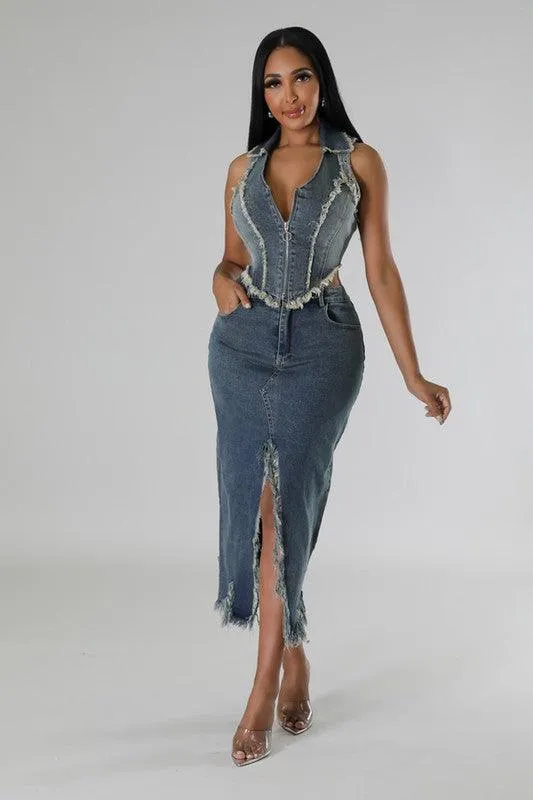 2 PC SKIRT SET IN DENIM