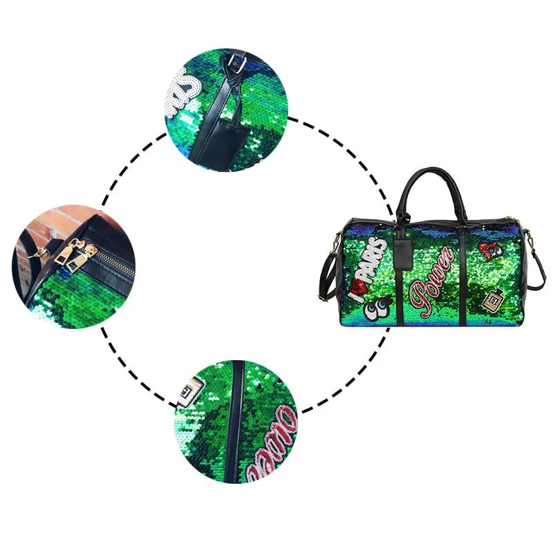 2019 Fashion Women Travel Bag Casual Sequins Letters Man Shoulder Diagonal Handbag Large Capacit