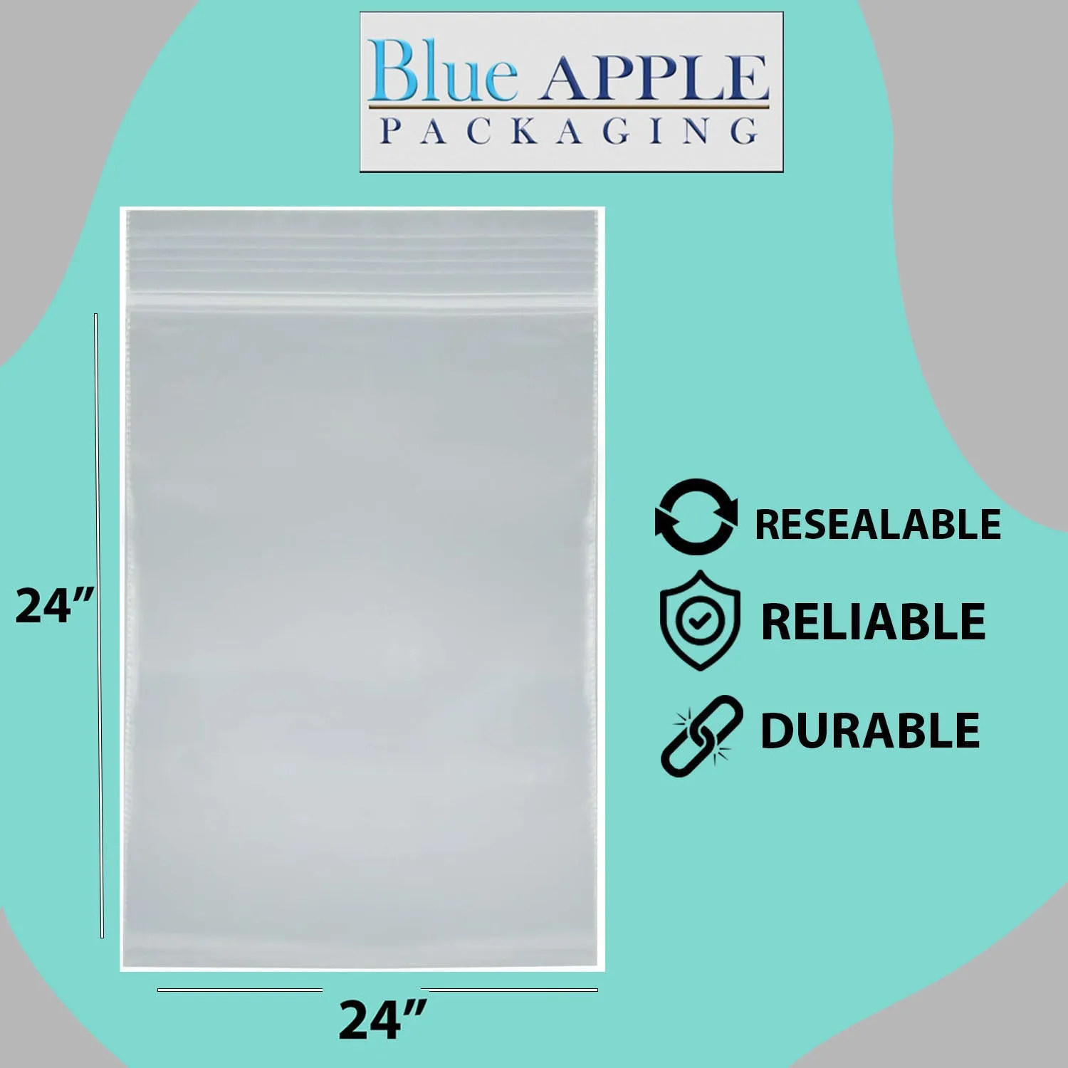 24X24 inches Reclosable Single Line Zipper Poly Bags 2 Mil (LDPE)