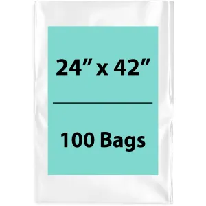 24X42 inches Clear Flat Poly Bags 2Mil Open Top (LDPE)