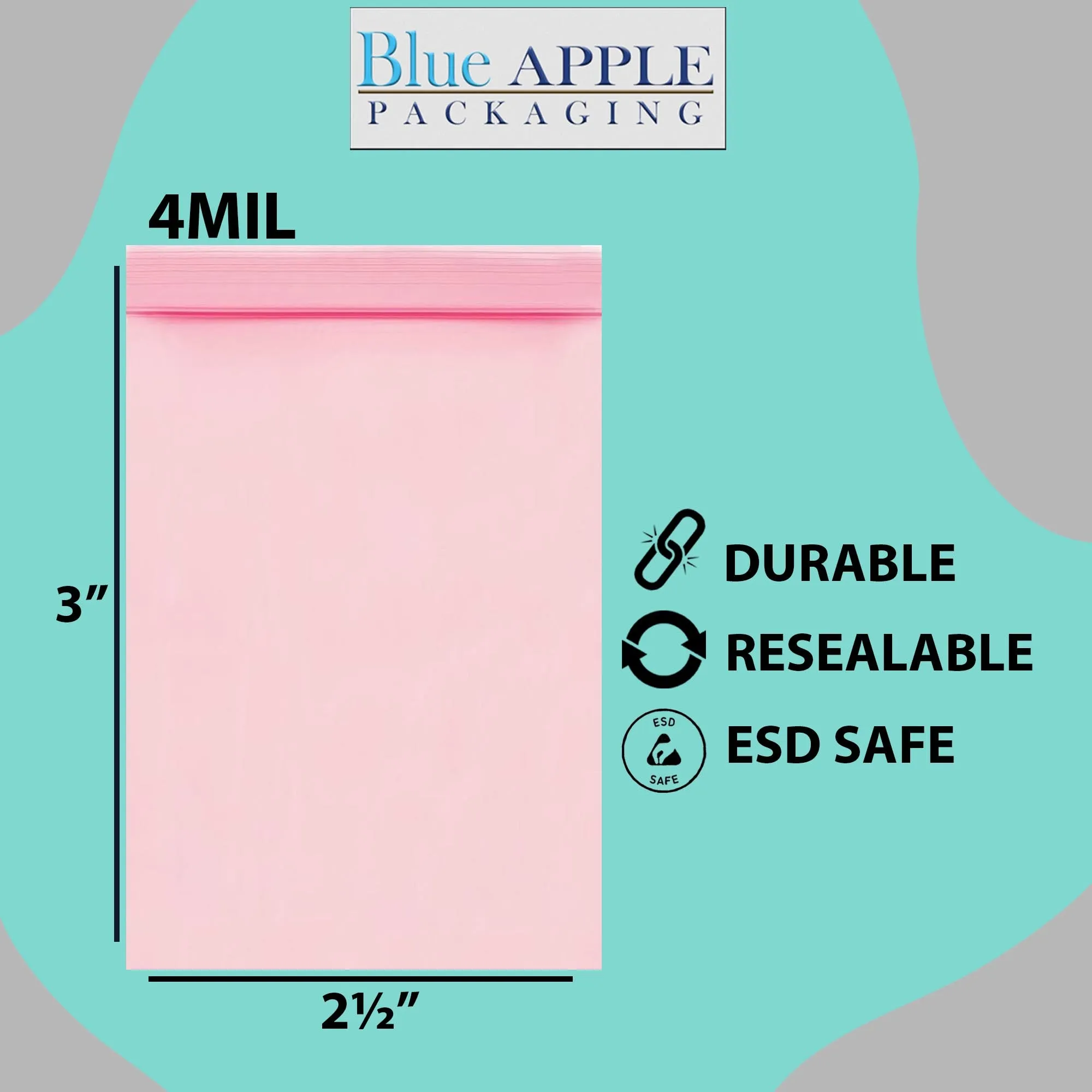 2.5X3 inches Pink Anti Static Zip Lock Bags 4 Mil