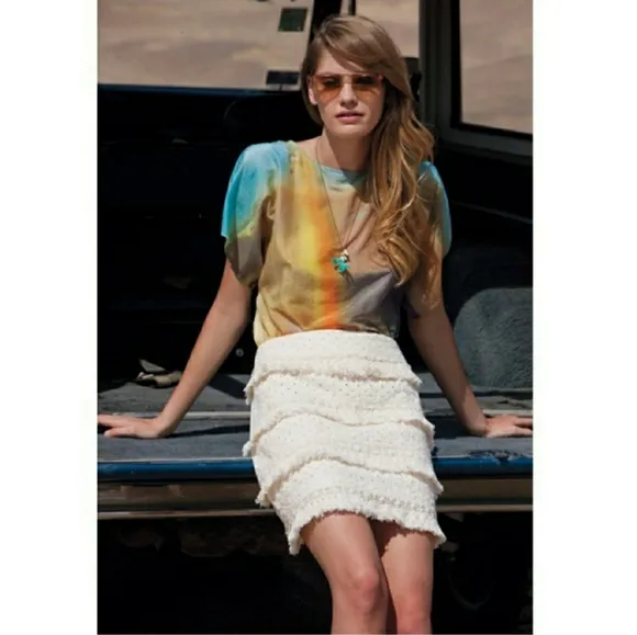 26) ANTHROPOLOGIE HD in Paris Linen Cotton Lace Skirt Sz. 10