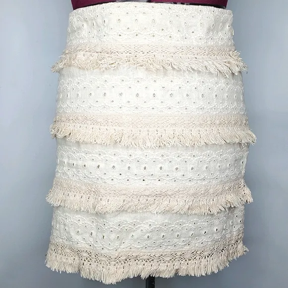 26) ANTHROPOLOGIE HD in Paris Linen Cotton Lace Skirt Sz. 10