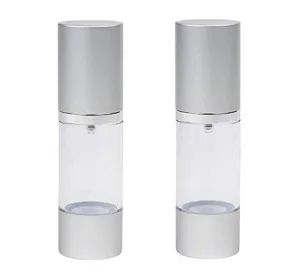 2Pcs Clear 30Ml 1Oz Empty Upscale Refillable Plastic Airless Pump Bottles Make Up Cream Lotion Toner Cosmetic Toiletries Liquid Storage Containers Jar Pots With Silver Cap