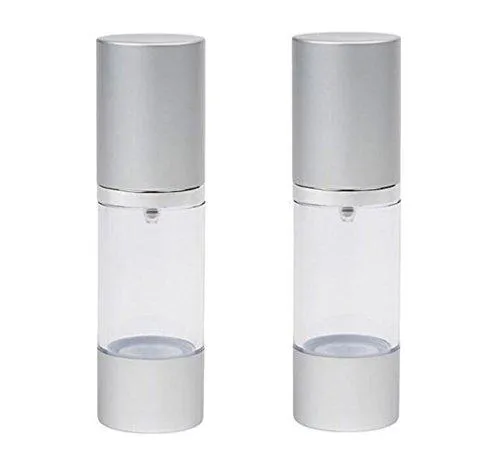 2Pcs Clear 30Ml 1Oz Empty Upscale Refillable Plastic Airless Pump Bottles Make Up Cream Lotion Toner Cosmetic Toiletries Liquid Storage Containers Jar Pots With Silver Cap