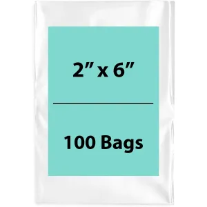 2X6 inches Clear Flat Poly Bags 2Mil Open Top (LDPE)