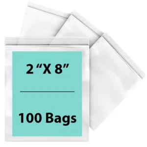 2X8 inches Reclosable Single Line Zipper Poly Bags 2 Mil (LDPE)