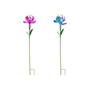 38.5"H Wind Spinner Flower Garden Stake, 2 Asst, Pink and Blue,47m2165