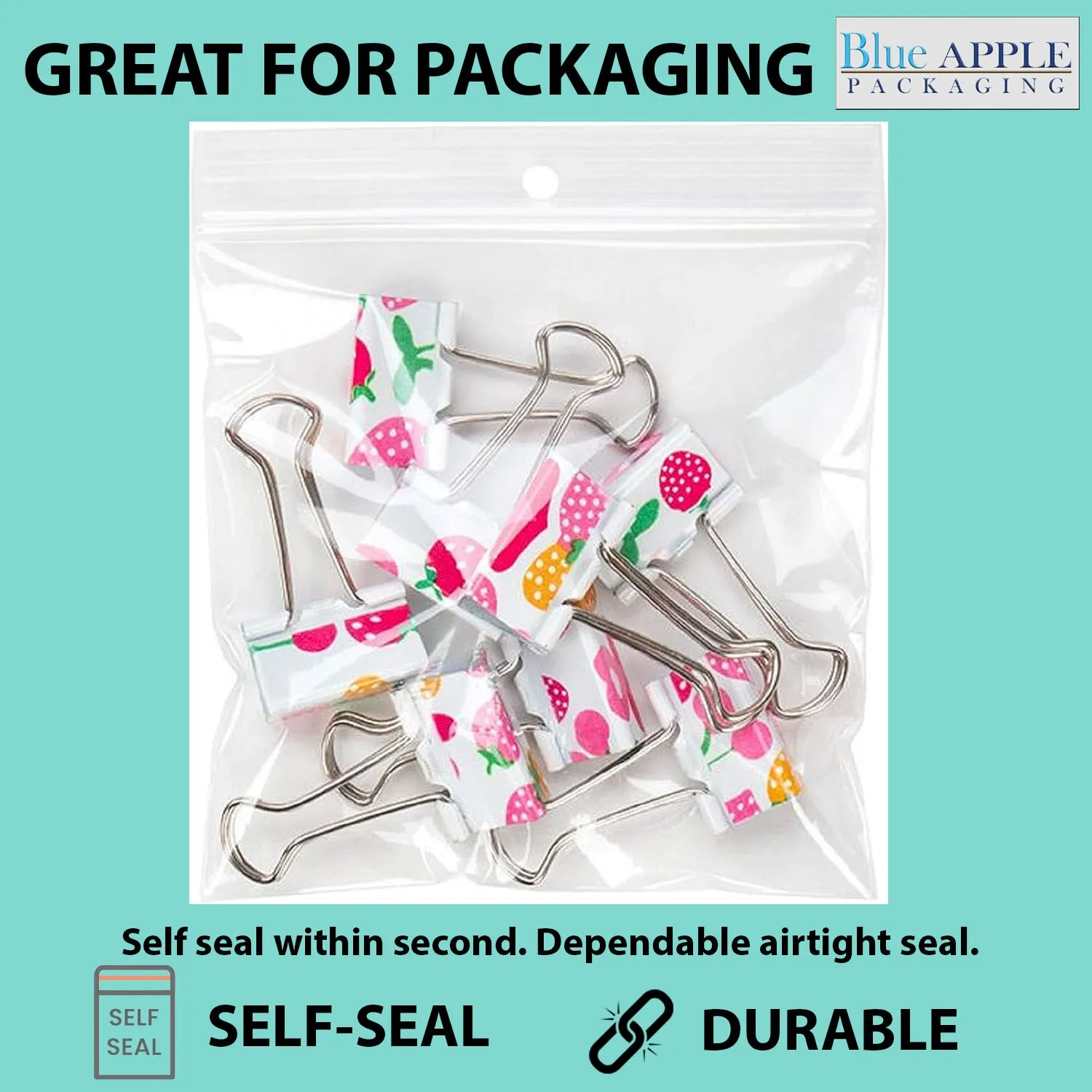 3X6 inches Reclosable Poly Bags with Hang Hole 2 Mil (LDPE) Single Track Zipper