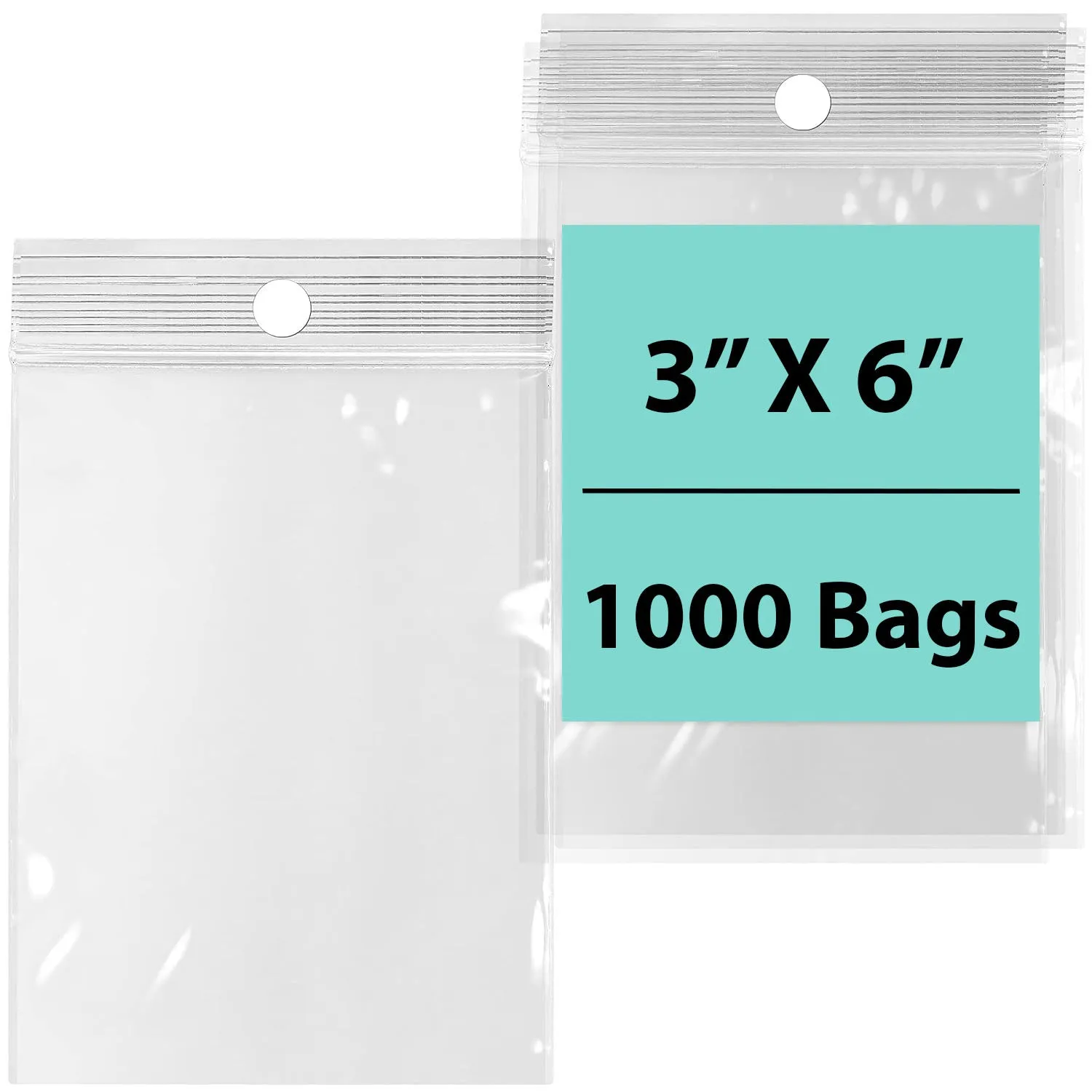 3X6 inches Reclosable Poly Bags with Hang Hole 2 Mil (LDPE) Single Track Zipper