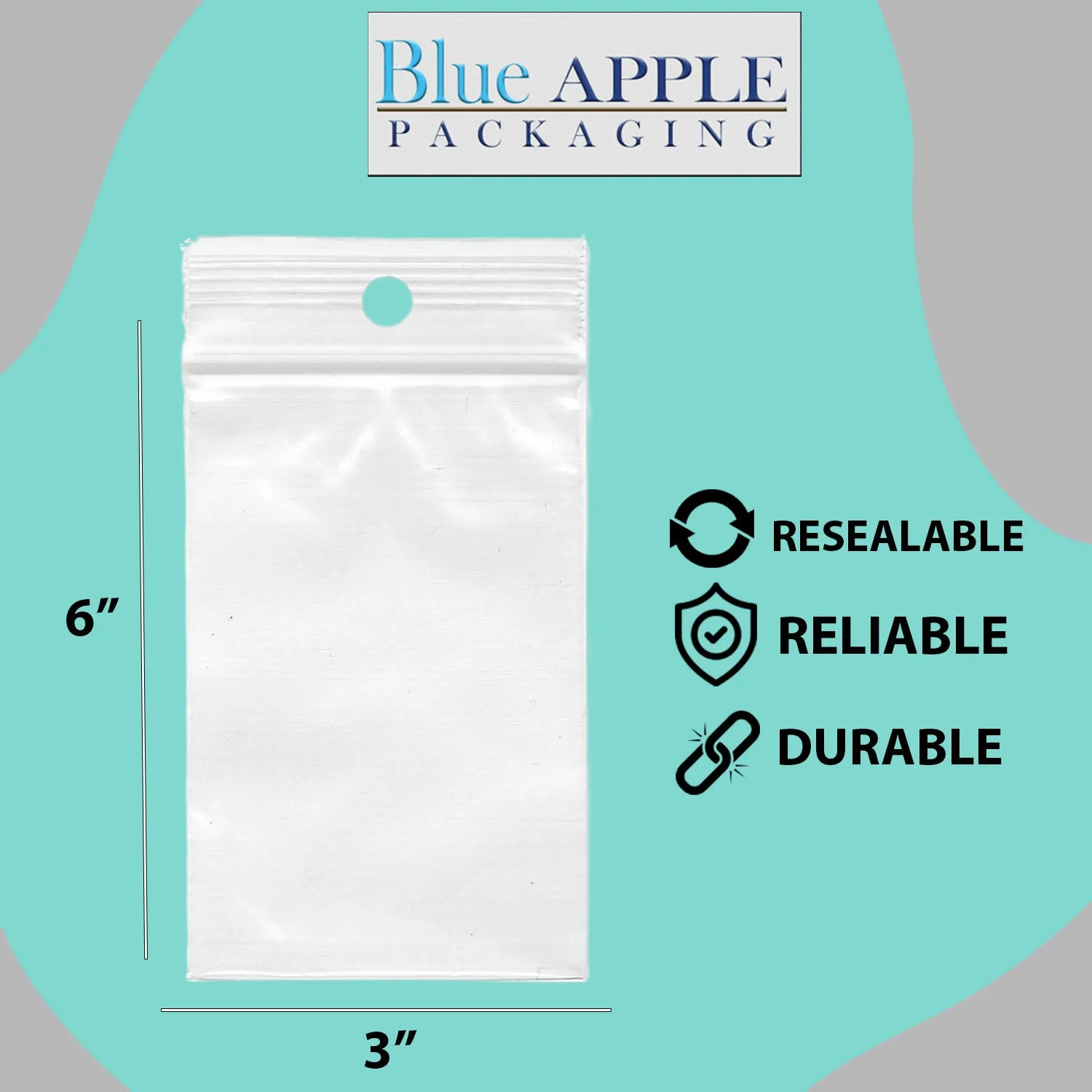 3X6 inches Reclosable Poly Bags with Hang Hole 2 Mil (LDPE) Single Track Zipper
