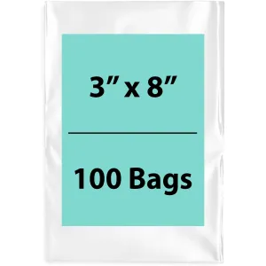 3X8 inches Clear Flat Poly Bags 1.5Mil Open Top (LDPE)