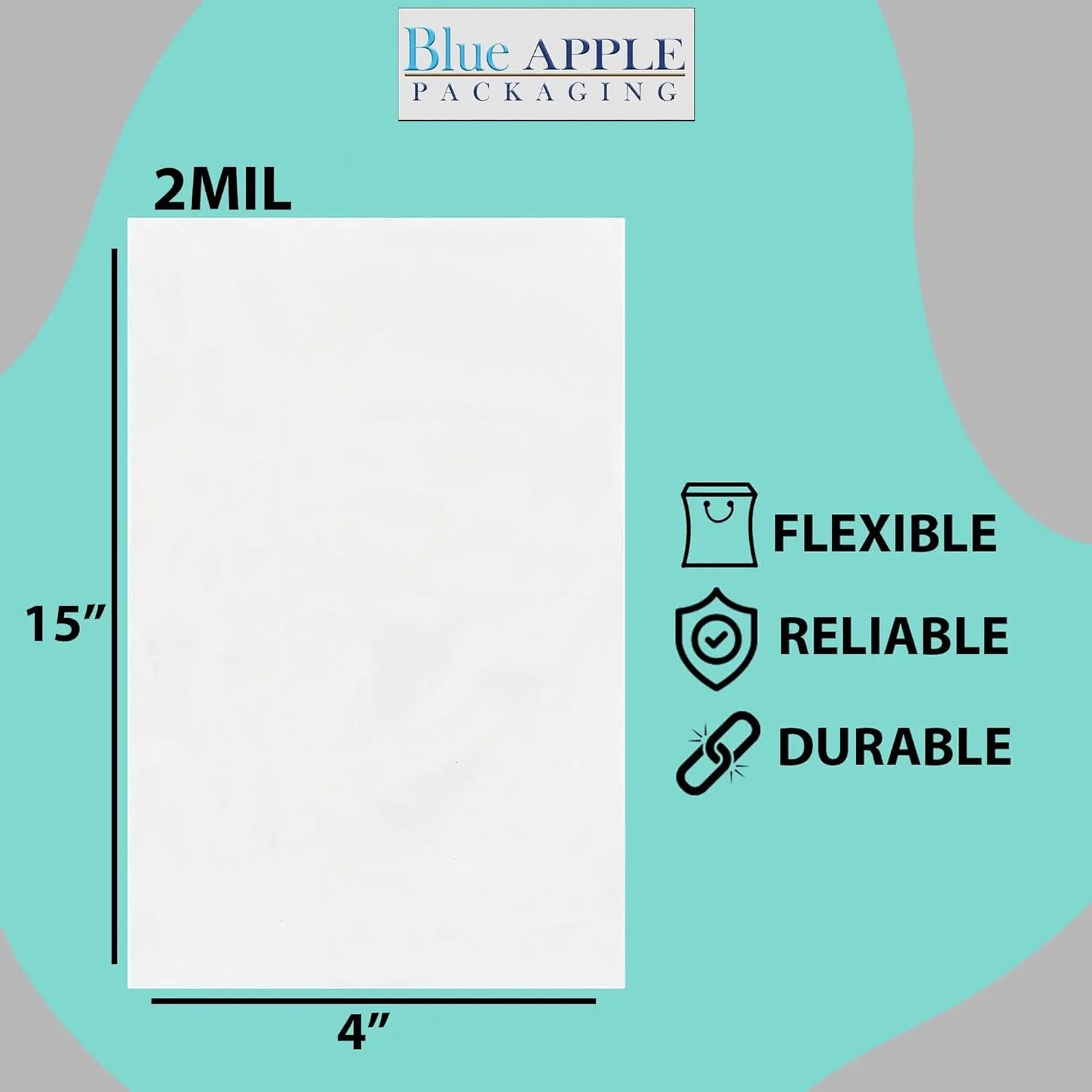 4X15 inches Clear Flat Poly Bags 2Mil Open Top (LDPE)