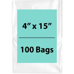 4X15 inches Clear Flat Poly Bags 2Mil Open Top (LDPE)