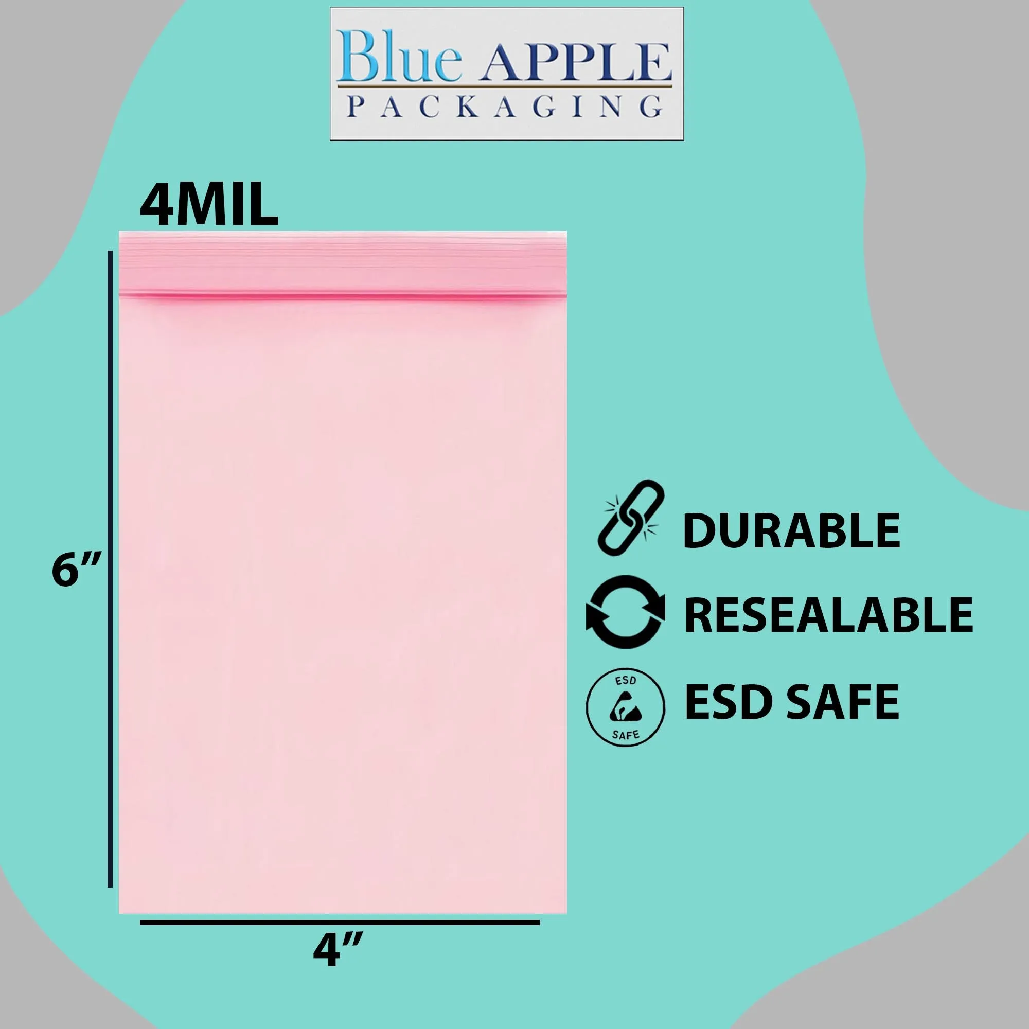4X6 inches Pink Anti Static Zip Lock Bags 4 Mil