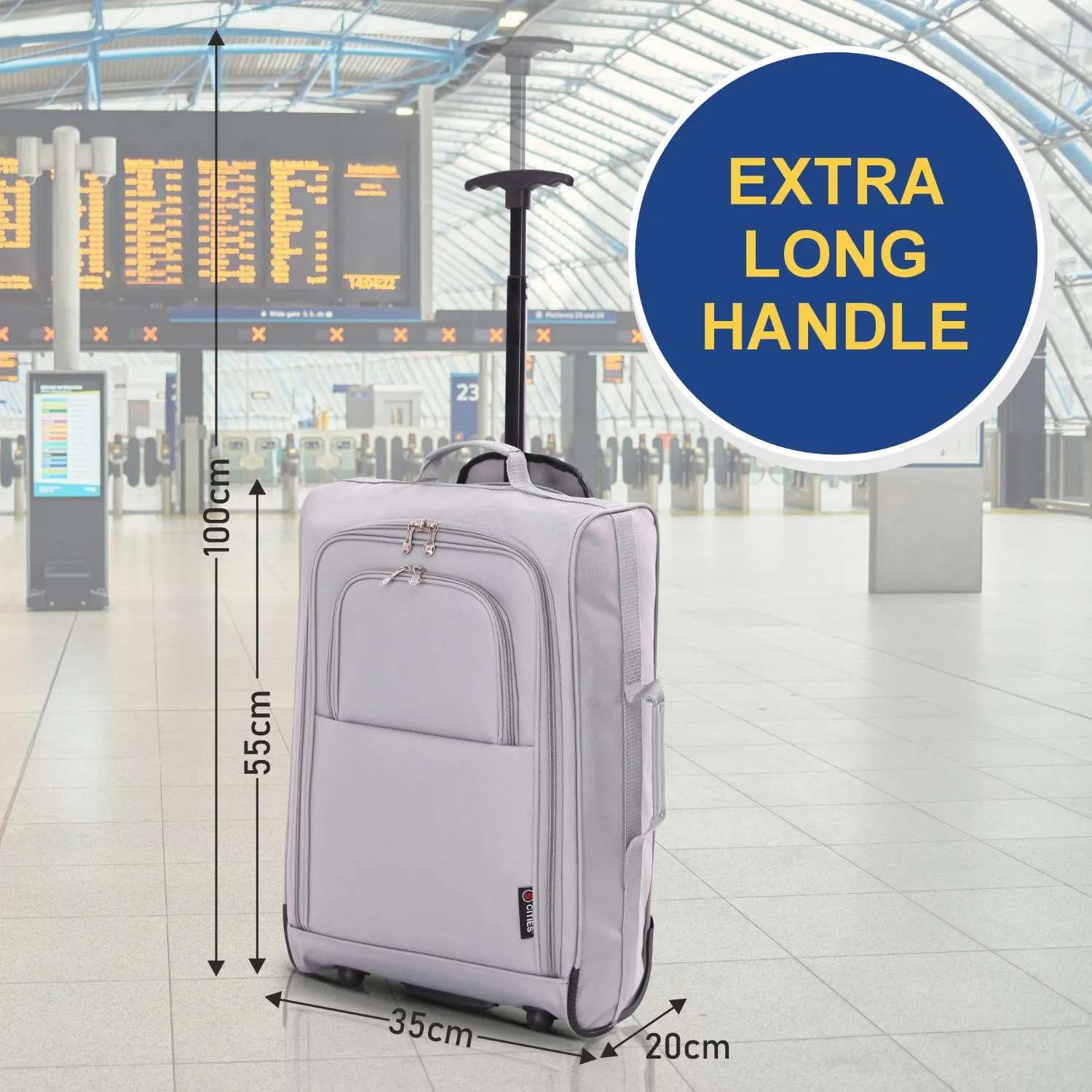 5 Cities (55x35x20cm) Lightweight Cabin Hand Luggage With a Retractable Telescopic Handle, Approved For Ryanair/easyJet/British Airways & more