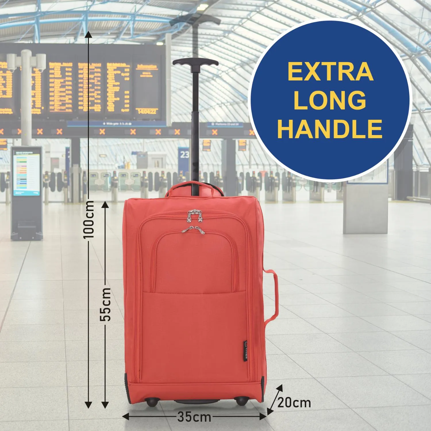 5 Cities (55x35x20cm) Lightweight Cabin Hand Luggage With a Retractable Telescopic Handle, Approved For Ryanair/easyJet/British Airways & more