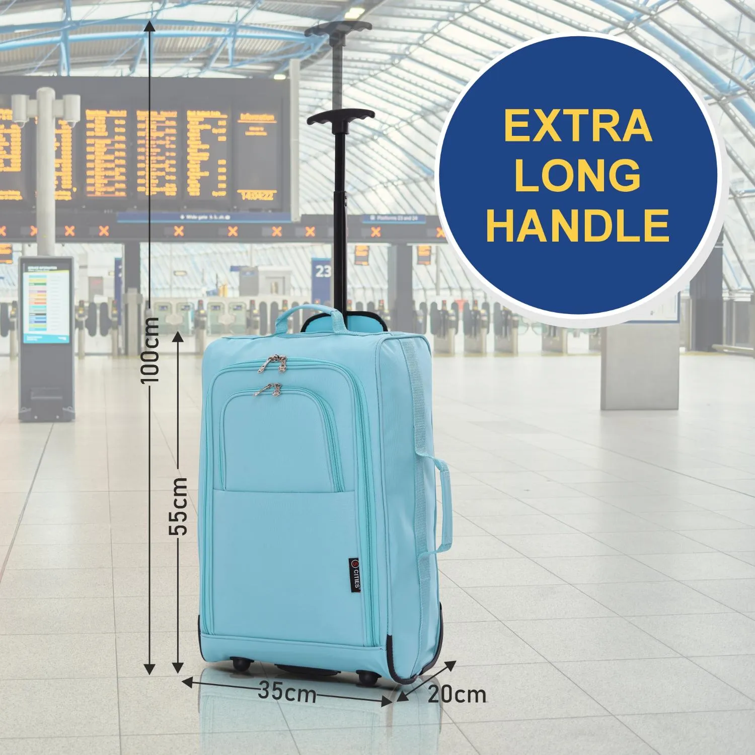 5 Cities (55x35x20cm) Lightweight Cabin Hand Luggage With a Retractable Telescopic Handle, Approved For Ryanair/easyJet/British Airways & more