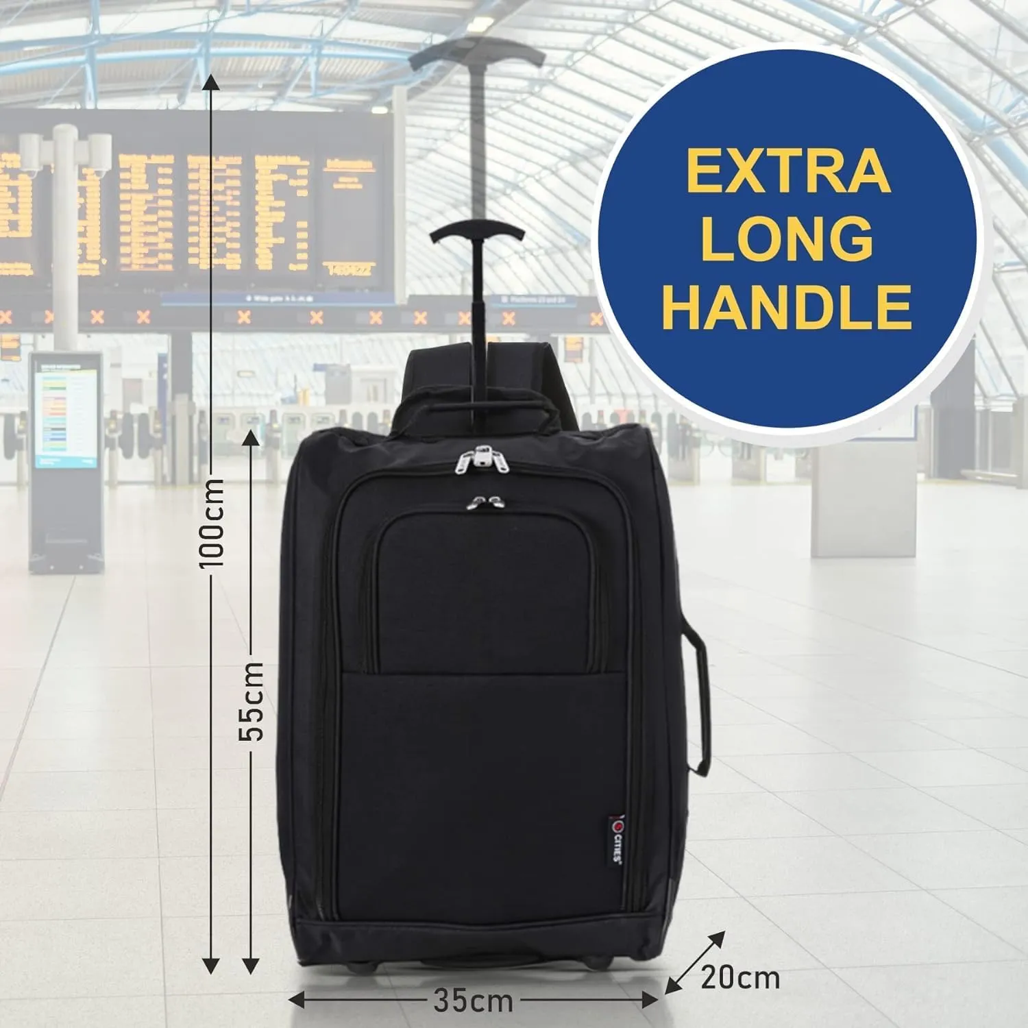 5 Cities (55x35x20cm) Lightweight Cabin Hand Luggage With a Retractable Telescopic Handle, Approved For Ryanair/easyJet/British Airways & more