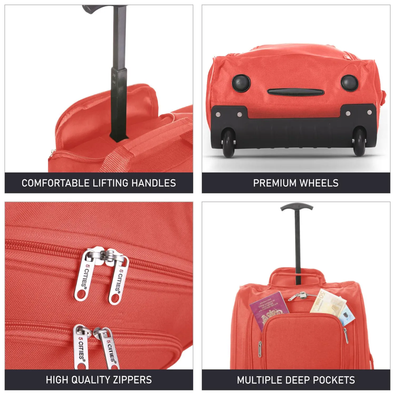 5 Cities (55x35x20cm) Lightweight Cabin Hand Luggage With a Retractable Telescopic Handle, Approved For Ryanair/easyJet/British Airways & more