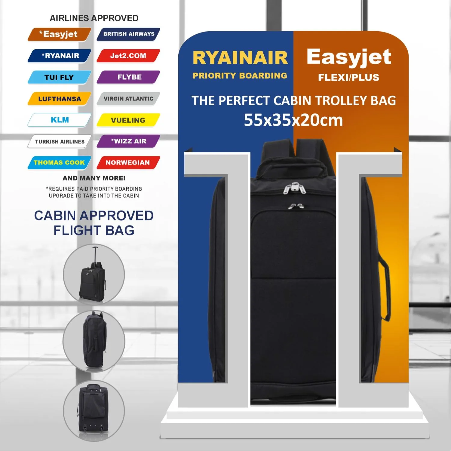 5 Cities (55x35x20cm) Lightweight Cabin Hand Luggage With a Retractable Telescopic Handle, Approved For Ryanair/easyJet/British Airways & more